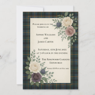 Convite de Casamento com Rosas e Cardos do Tartan