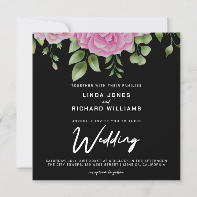 Convite de Casamento com Rosas em Aquarela (Frente)