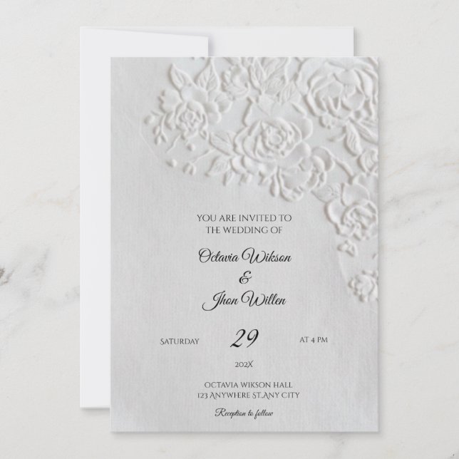 Convite de Casamento com Rosas Em Relevo e Bordas  (Frente)