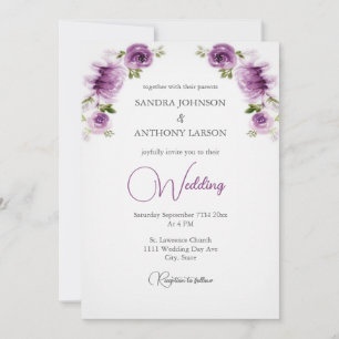 Convite de Casamento com Rosas Fúcsia e Peônias