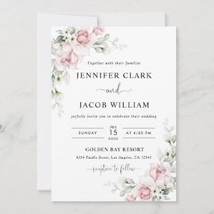 Convite de Casamento com Rosas Rosa Bege