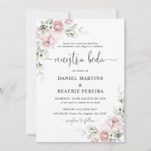 Convite de Casamento com Rosas Rosa Bege