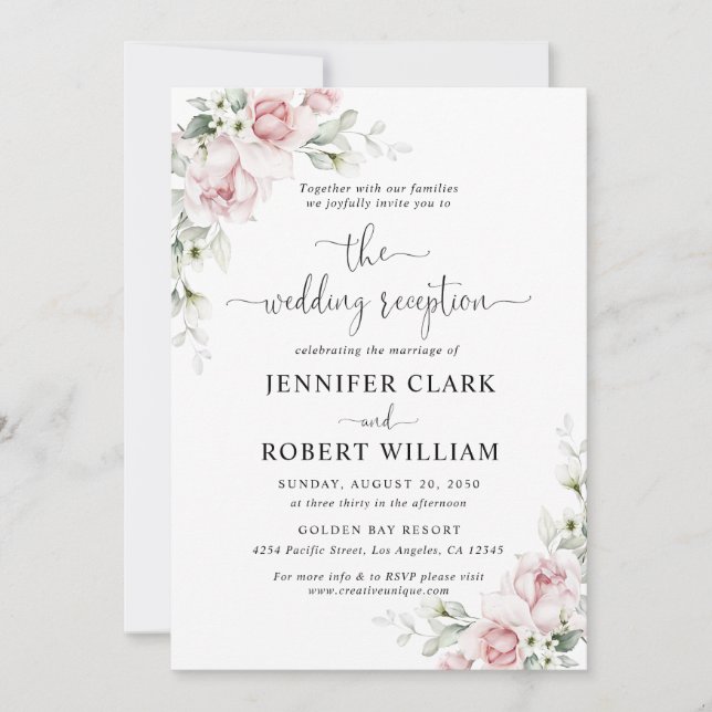 Convite de Casamento com Rosas Rosa Bege (Frente)