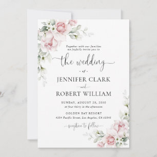Convite de Casamento com Rosas Rosa Choque