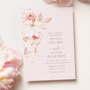Convite de Casamento com Rosas Rosa Pálido Boêmio