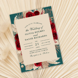 Convite de Casamento com Rosas Rústicas em Azul Tu