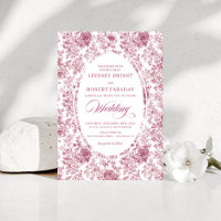 Convite de Casamento com Rosas Toile Rosa e Branca