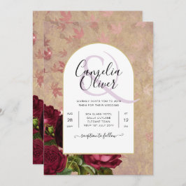 Convite de Casamento com Rosas Vermelhas Botânicas