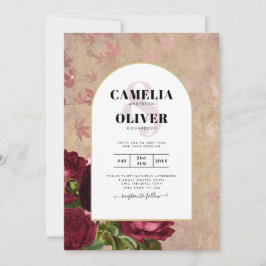 Convite de Casamento com Rosas Vermelhas Botânicas