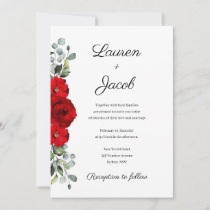 Convite de Casamento com Rosas Vermelhas e Eucalip