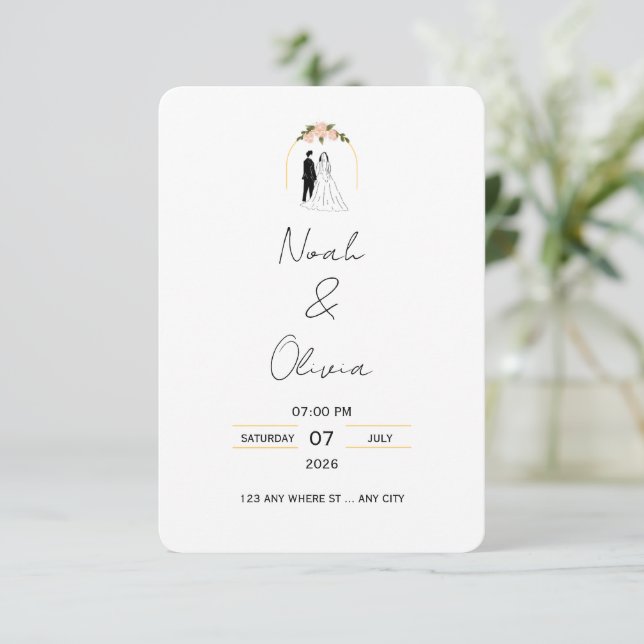 Convite de Casamento com Roteiro Minimalista Elega (Em pé/Frente)