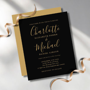 Convite de Casamento com Rótulo Preto Dourado