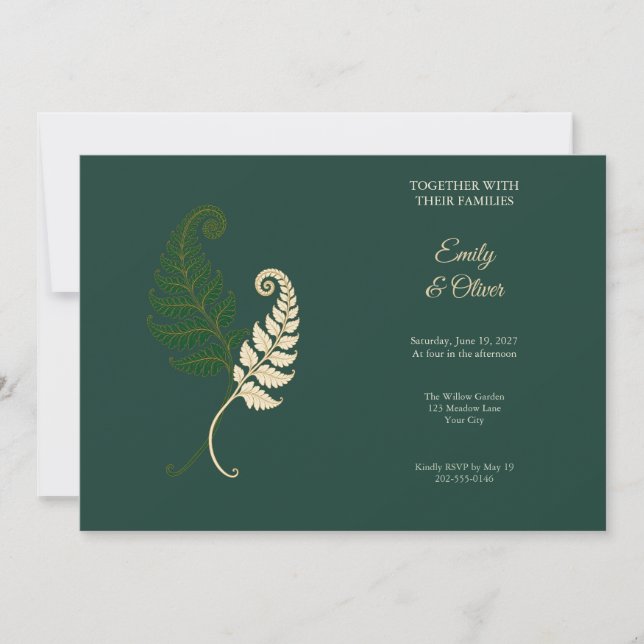 Convite de Casamento com Samambaia de Marfim Esmer (Frente)