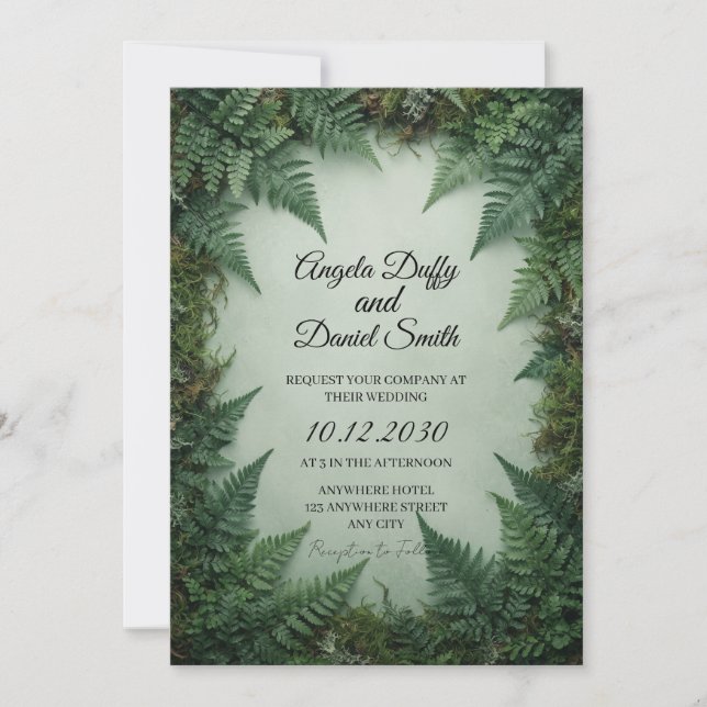 Convite de Casamento com Samambaia Tropical Verde (Frente)