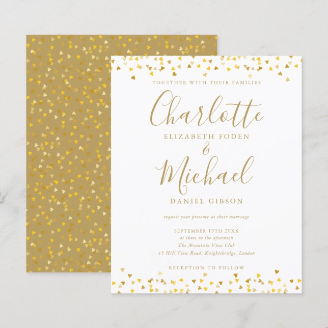 Convite de Casamento com Script Confete Corações D (Frente/Verso)