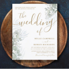 Convite de Casamento com Script Dourado e Eucalipt