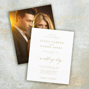 Convite de casamento com script dourado para fotos