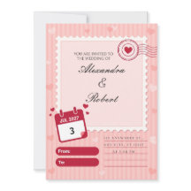 Convite de Casamento com Selo de Faixa Rosa Escalo