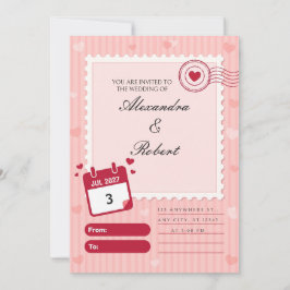 Convite de Casamento com Selo de Faixa Rosa Escalo