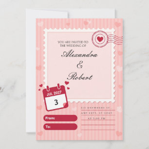 Convite de Casamento com Selo de Faixa Rosa Escalo