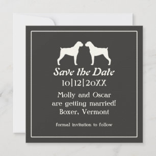 Convite de casamento com silhuetas de cães Boxer