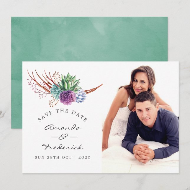 Convite de Casamento com Suculentas do Deserto em  (Frente/Verso)