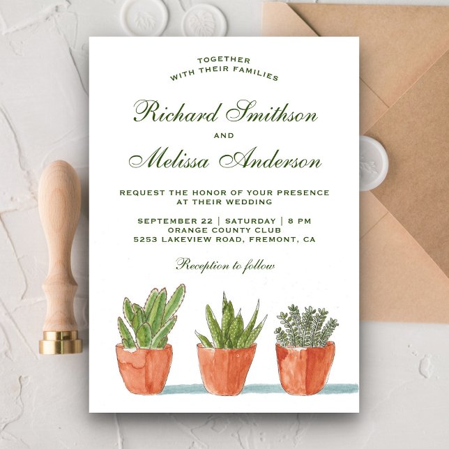Convite de Casamento com Suculentas em Aquarela Ve (Criador carregado)