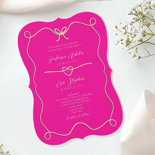 Convite de Casamento com Suporte Rosa Vibrante
