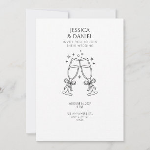 Convite de Casamento com Taça de Champanhe Tilinta