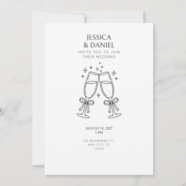 Convite de Casamento com Taça de Champanhe Tilinta (Frente)