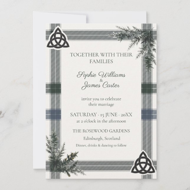 Convite de Casamento com Tartan Celta Escocês (Frente)