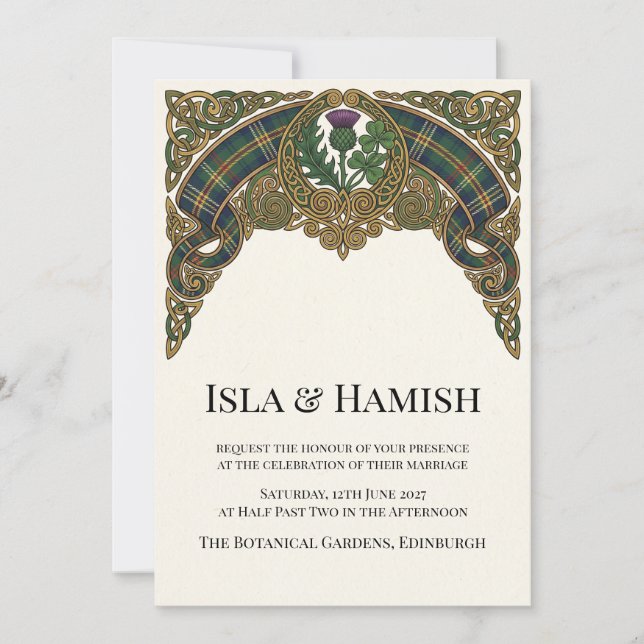 Convite de Casamento com Tartan Escocês (Frente)