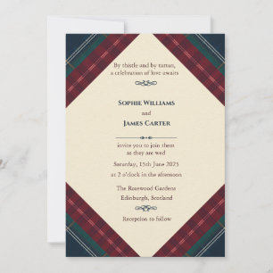 Convite de Casamento com Tartan Escocês   Creme El