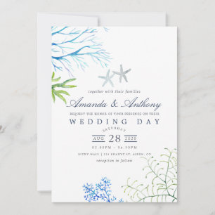 Convite de Casamento com Tema de Algas Marinhas em