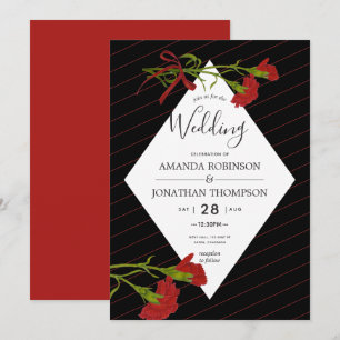 convite de casamento com tema de cravos vermelhos