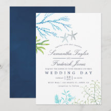 Convite de casamento com tema de praia de algas em