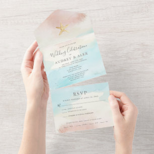Convite de Casamento com Tema de Praia TODOS-EM-UM