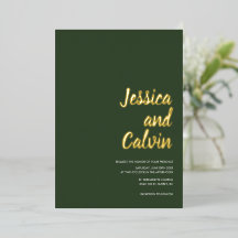 Convite de Casamento com Texto Dourado Verde Escur