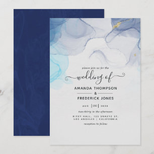 Convite de Casamento com Tinta Alcoólica Azul e Do