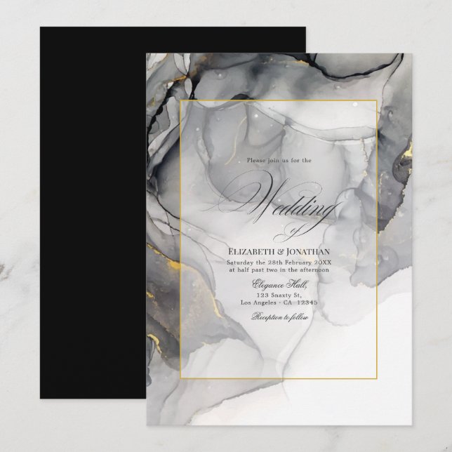 Convite de Casamento com Tinta Alcoólica Preta e D (Frente/Verso)