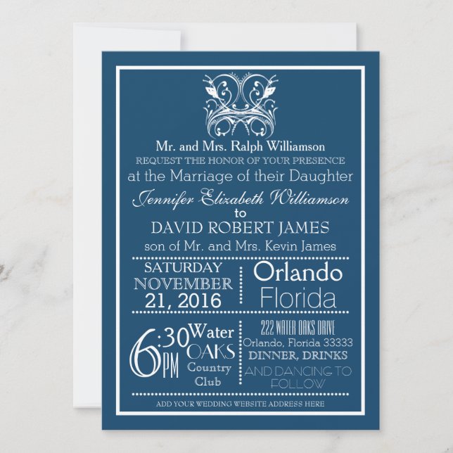 Convite de Casamento com Tipografia Azul Profundo  (Frente)