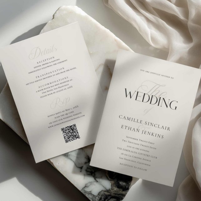 Convite de Casamento com Tipografia Elegante e Cód (Modern Editorial Wedding Invitation)