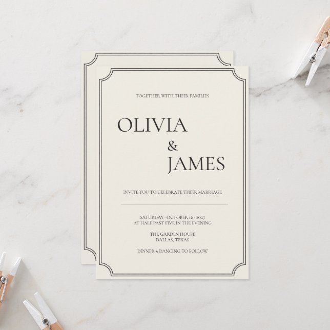 Convite de Casamento com Tipografia Elegante em Pr (Frente/Verso In Situ)