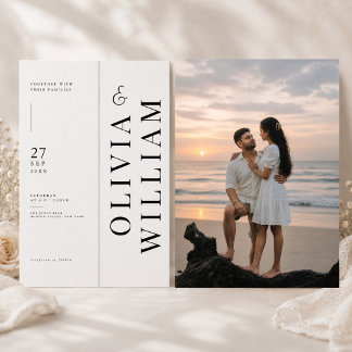 Convite de Casamento com Tipografia Vertical e Fot