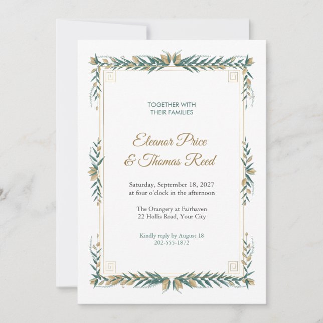 Convite de Casamento com Trabalhos Iônicos em Rend (Frente)