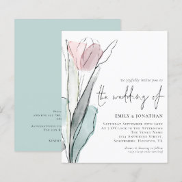 Convite de Casamento com Tulipa aquarela econômico