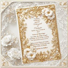 Convite de Casamento com Tulipas Brancas e Ouro em