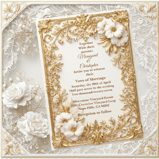 Convite de Casamento com Tulipas Brancas e Ouro em