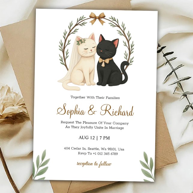Convite de casamento com um gato bege e preto (Criador carregado)