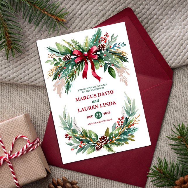 Convite de Casamento com Vegetação de Natal em Aqu (Criador carregado)